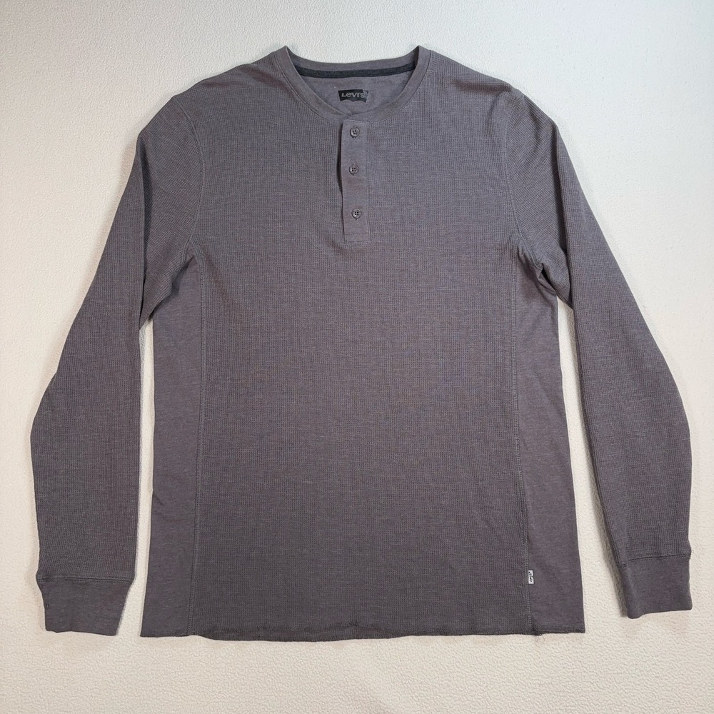 Levi's Henley Shirt Men's L Eifel Tower Gray Thermal Waffle Knit 3LYLK6222
